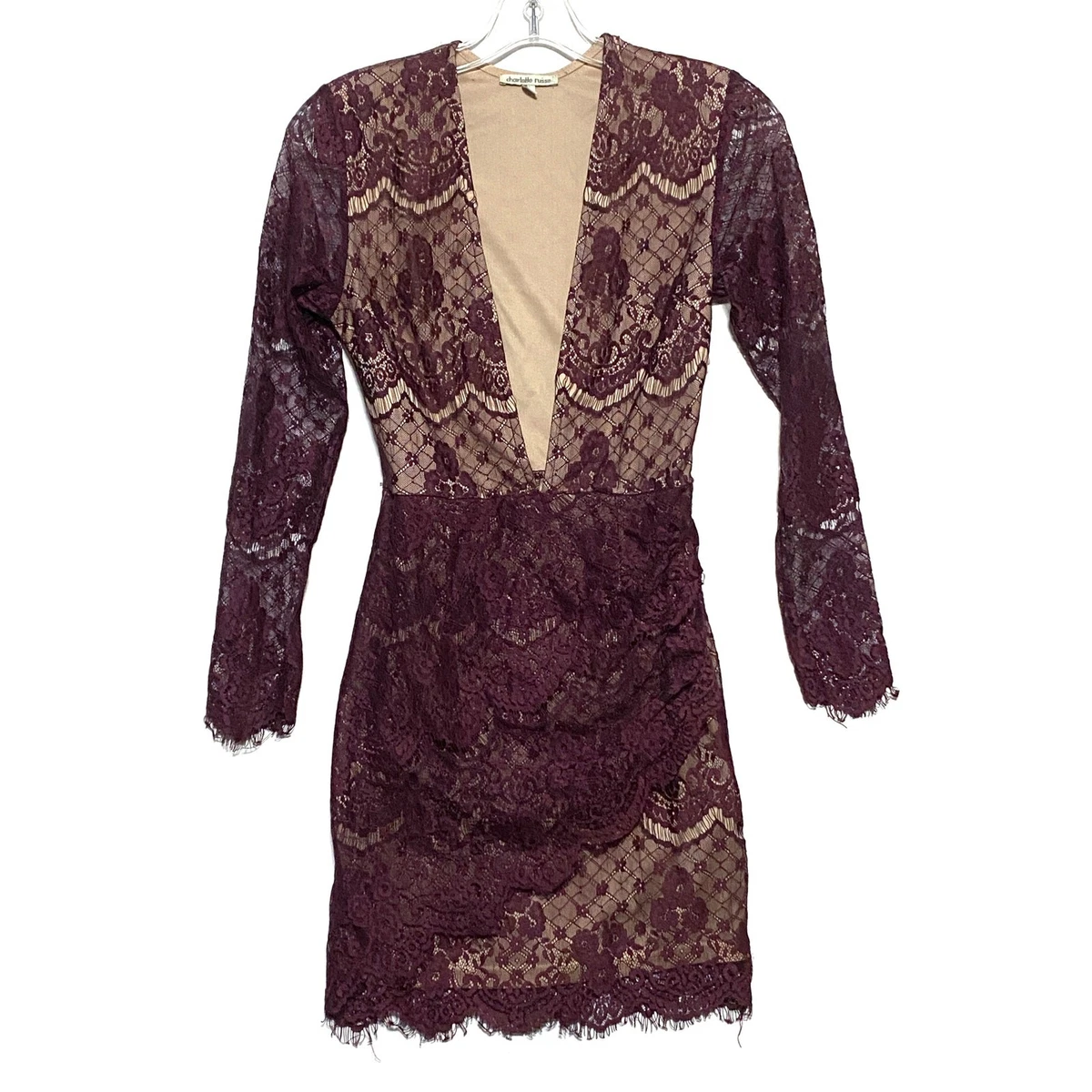 charlotte russe burgundy lace dress Charlotte Russe Lace Burgundy Color Body-con Dress Size Small