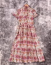 Mille Resort Dress Small Womens Floral Cotton Woven Ruffle Trim Midi / Maxi