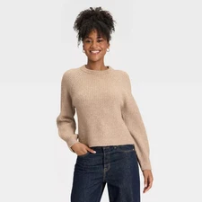 Women's Cozy Knit Crewneck Pullover Sweater - Universal Thread Oatmeal L