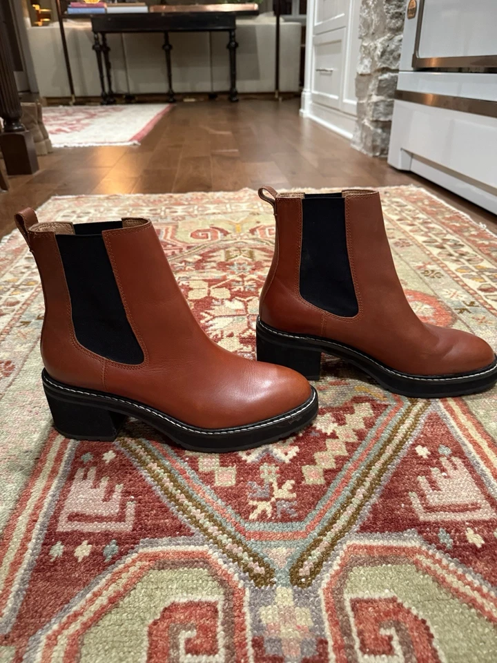Botas Chelsea Madewell Carina Plataforma Cuero Marrón Coñac Estilo #NH199 Talla 9 Foto 3 de 4