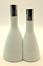 Set of 2 Oil & Vinegar Cruet With Stoppers White Ceramic  8" & 7.5" Unused READ