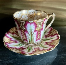 John Ridgway Porcelain Cabinet Cup & Saucer 5/1730 Pattern. Gilt & Ruby Lustre