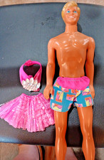 Vintage 1990 Hawaiian Fun Ken doll w/ original shorts, Barbie's hula skirt