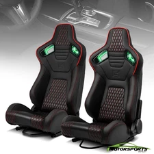 [Noen Racer Series]Black+Red Reclinable PVC Univeral Racing Seats Pair