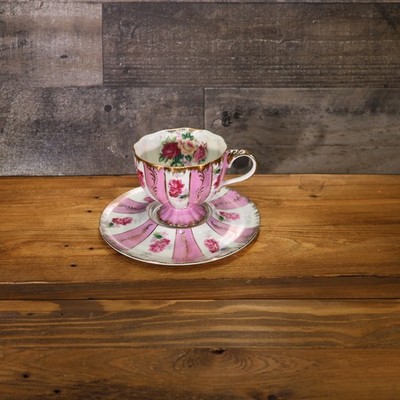 Vintage Lefton China Lusterware Roses Hand Painted Tea Cup &  Unusual Saucer
