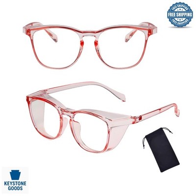 Pink Anti-Fog Safety Glasses with Side Shields & Blue Light Blocking