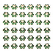 100pcs 2Styles Enamel Flower Bead Caps for Jewelry Making, Green