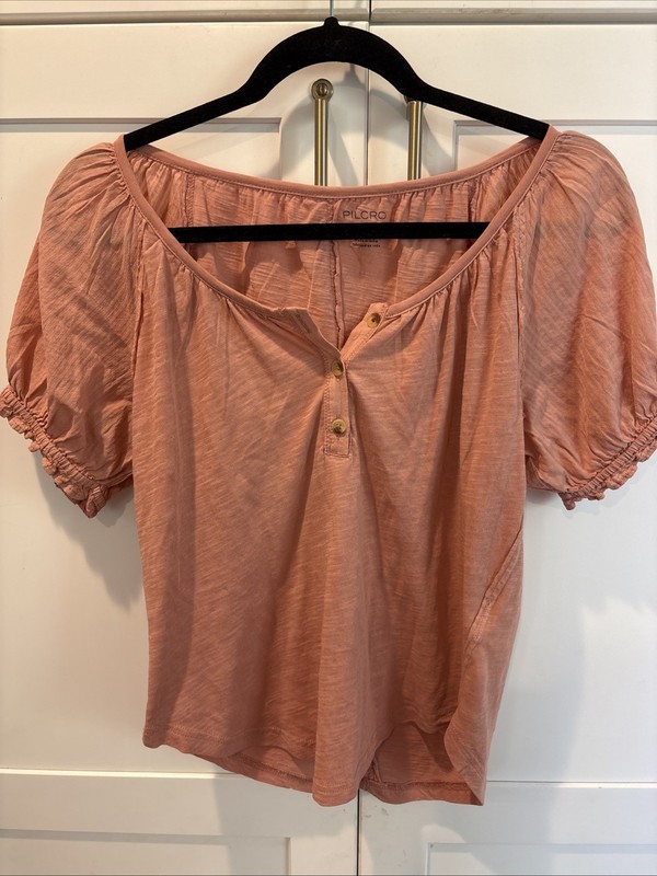 Pilcro Anthropologie Henley Top Peach size XS bell sleeves boho