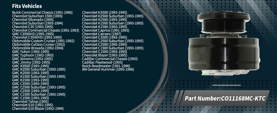 Fit For Chevy GMC C/K Series Yukon S10 6PK CO11168MC-KTC AC Compressor w/Clutch - Image 3 of 4