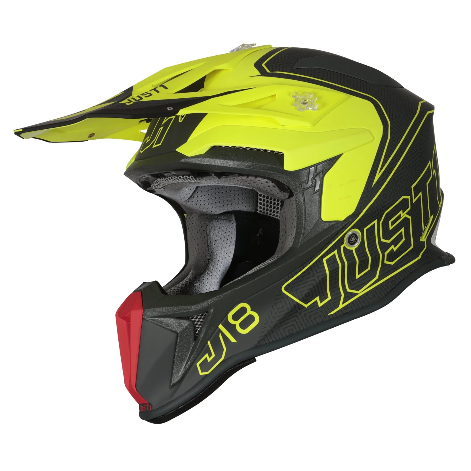 JUST1 J18 MIPS HELMET MOTOCROSS ENDURO FLUO YELLOW GREY VERTIGO RED SIZE LARGE