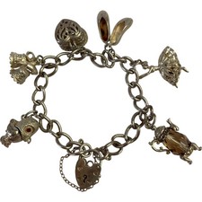 Vintage 1974 Silver Charm Bracelet Heart Padlock 6 charms ballet owl Nuvo coffee