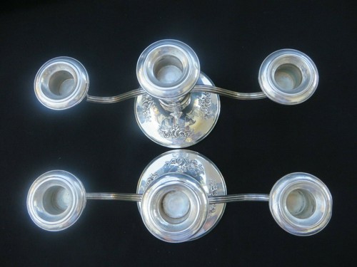 Pair of Sterling Gorham Candelabra 3 Lights Candlesticks #872 Victorian-Chased - Picture 9 of 12