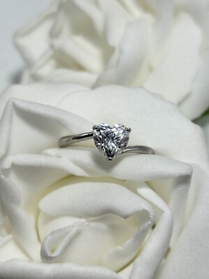 GH Color Moissanite Heart Engagement Ring Sterling Silver 925 Size 8