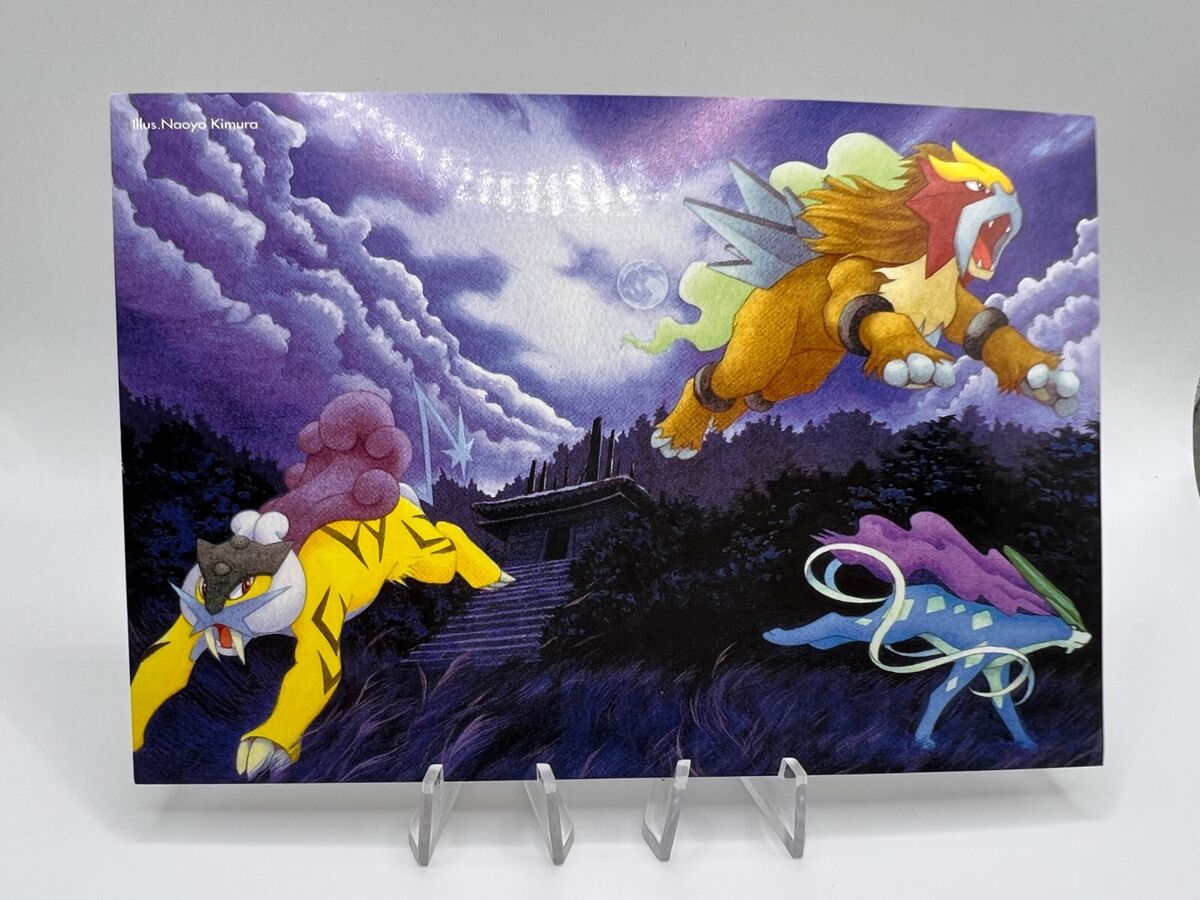 Pokemon Neo - Raikou, Entei, Suicune with postcard