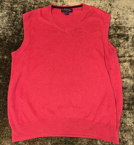 EUC BROOKS BROTHERS Vest Mens 100% Supima Cotton Knit Sweater Red V-Neck M