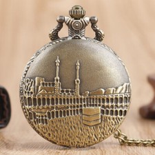 Vintage Steampunk Retro Castle Pocket Watch Quartz Pendant Necklace Chain