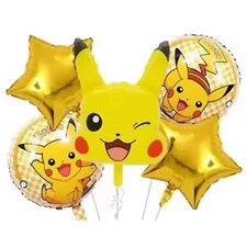 Pokemon Pikachu Set of 5 Birthday Party Balloons For a Kids Backdrop Decoration