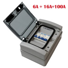 CONSUMER UNIT 6A + 16A MCB ISOLATOR 2 WAY WEATHERPROOF GARAGE SHED CARAVAN 100A