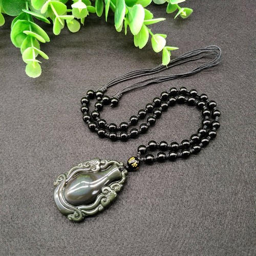 Rainbow obsidian Wishful Aquarius bottle necklace amulet pendant with chain - Picture 3 of 7