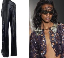 Vintage S/S 2003 Karl Lagerfeld for Fendi Embellished Black Leather Pants It 38