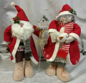 Santa & Mrs. Claus 19" Snowpeople with Birds 'Be Warm Inside And Out' Christmas 