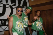 R&B group Bell Biv DeVoe each wearing Boston Celtics singlets 1992 Old Photo