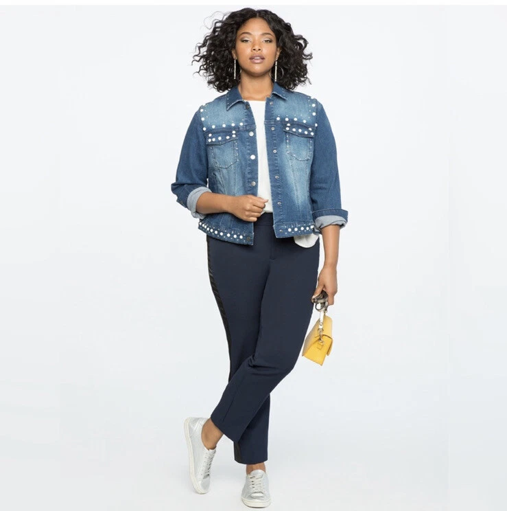 Eloquii Pearl Embellished Denim Jacket