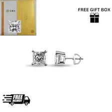 925 Sterling Silver Princess Square Shape Moissanite Screw Back Studs Earrings