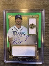2022 TOPPS TRIPLE THREADS WANDER FRANCO RC ON CARD AUTO TRIPLE PATCH EMERALD /50