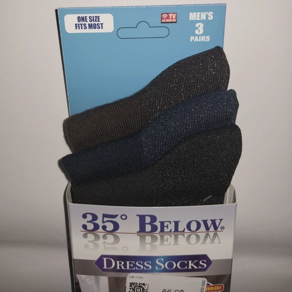 35 Below Dress Socks ~Men's 3 Pairs: Black/Blue/Brown~ One Size Fits Most 9-14