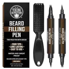 Viking Revolution Beard Pen (2 Pack) - Brown Beard Pencil Filler for Men Lapiz P