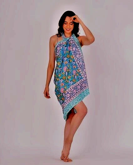 Hand Block Print Scarves Woman Handmade Sarong Cotton Beach Wrap Cover Up Scarf - Image 3 of 4