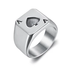 Spade A Magician Playing Card Ring Stainless Steel Lucky Ace Biker Gothic Ring