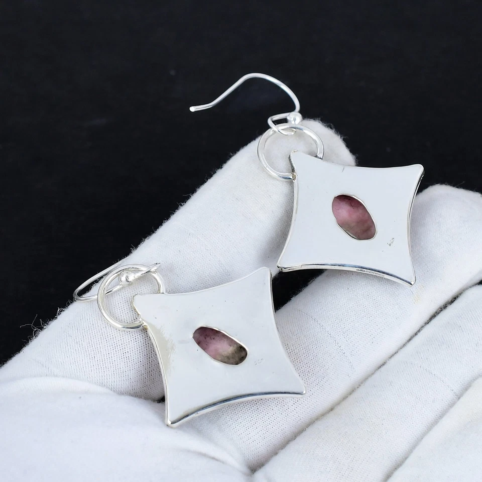 Naturale Rodocrosite Orecchino 925 Argento Sterling Fatto a Mano Pendenti - Immagine 3 di 4