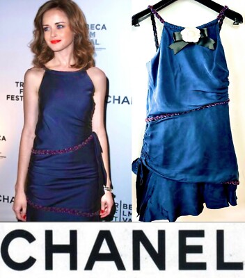 Chanel Vintage 2008 Blue Tweed Trim Casual Party Work Dress 36 38 40 4 6 8 S M