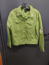 Women's Lighthouse Apparel Green Jean Jacket Embroidered Daisies Sz S