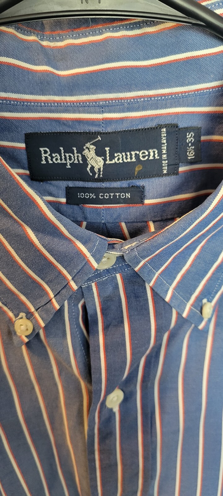 Camicia Ralph Lauren grande blu a righe pony classica con bottoni manica lunga uomo