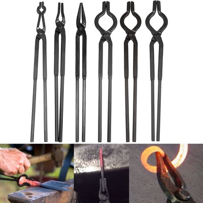 6 Pcs Blacksmith Tongs Set Anvil Forge Knife Making Tools Set V Bolt Flat Jaw
