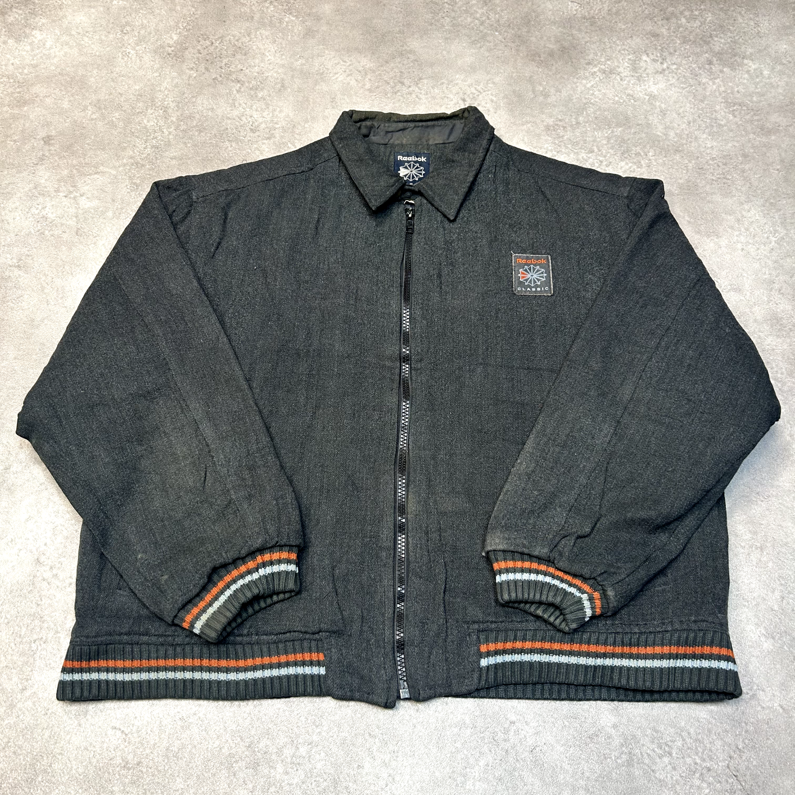 Vintage Reebok Mens XL Grey Quilted Bomber Jacket Full Zip Varsity Coat-image