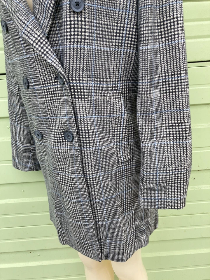 New ZARA Woman Grey Blue Checkers Coat Long Sleeve Button Front size S Y276J - Image 4 of 4