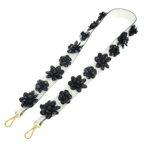 PRADA Shoulder Belt White x Black Flower Leather Shoulder Strap 1085 PRADA