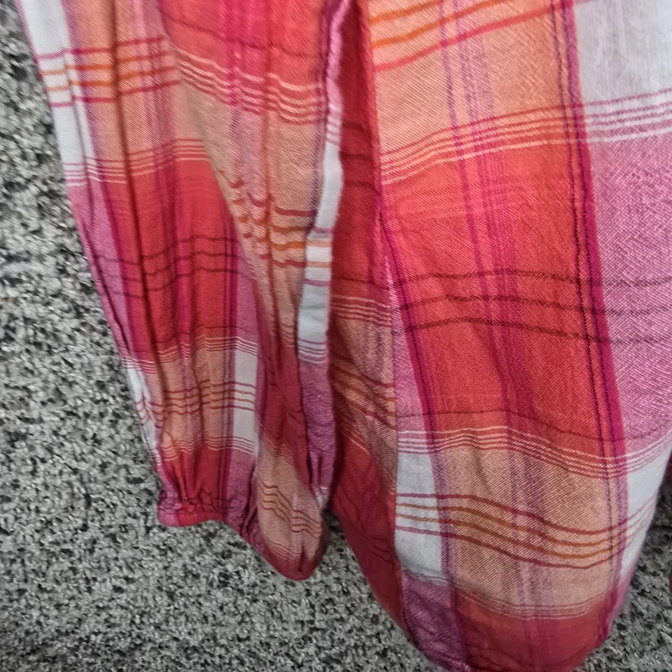 Lane Bryant Top Womens Plus 14/16 Pink Plaid Smocked Blouse Casual Ladies Cotton - Image 3 of 4