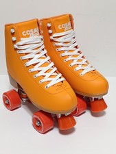 NEW Cosmic Skates Josie Orange Leather Quad Roller Skates Women's Size 8 US