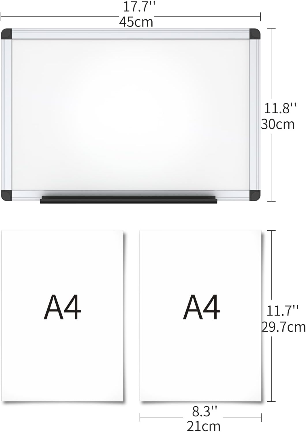 VIZ-PRO Small Magnetic Whiteboard for Wall 45 X 30 Cm| Dry Erase White Board wit view 2