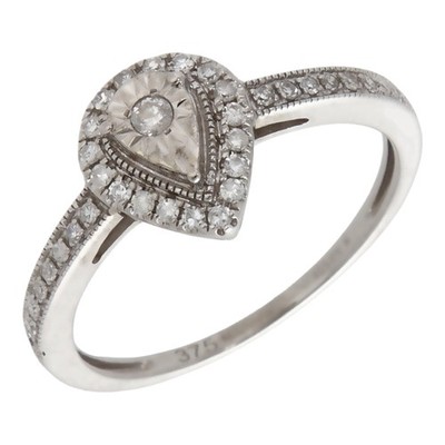 Gebrauchter Cluster-Ring 9 kt Weißgold Diamant Birne Größe: O 9 kt Gold für Sie