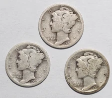 1923, 1924,  and 1925 Mercury Dimes