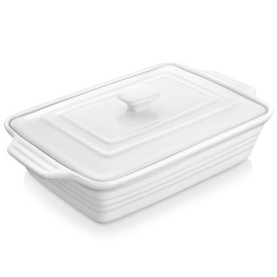 MALACASA Casserole Dish for Oven, 4.4 Qt Porcelain Baking Dish with Lid, 9x13 Ba