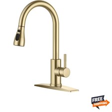 Gold Kitchen Faucet with Pull Down Sprayer, High Arc Single Handle Classic St...
