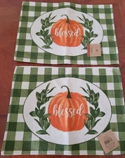 Set Of 2 Harvest Collection Fall Thanksgiving Blessings Placemats Pumpkin NWT