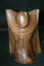 ABSTRACT CARVED WOOD-BLACK WALNUT-SCULPTURE PIECE SIGND MK AND DATED 11"H.7"W.